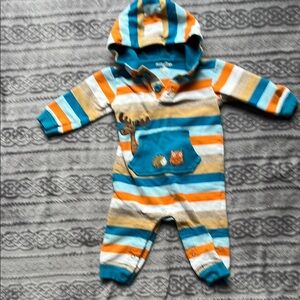 Carter's Striped Hooded Footie with Animal Patch
